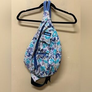 KAVU Original Rope Sling Bag Purple Blue Floral Crossbody Backpack